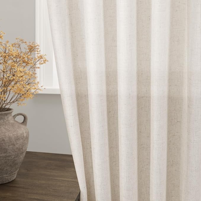 Linen 102 Inch Long Curtains for Living Room 2 Panels Back Tab Pocket Semi - Image 2