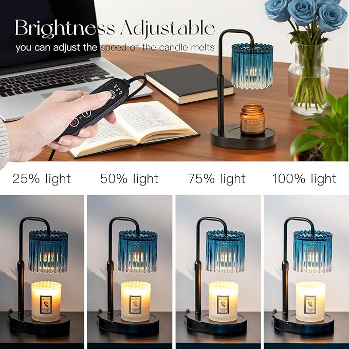 Candle Warmer Lamp with Timer: Navy Blue Candle Warming Lamp with 2 Bulbs Height Adjustable Wax Melt Dimmable Bedroom Decor Christmas Gift for Women