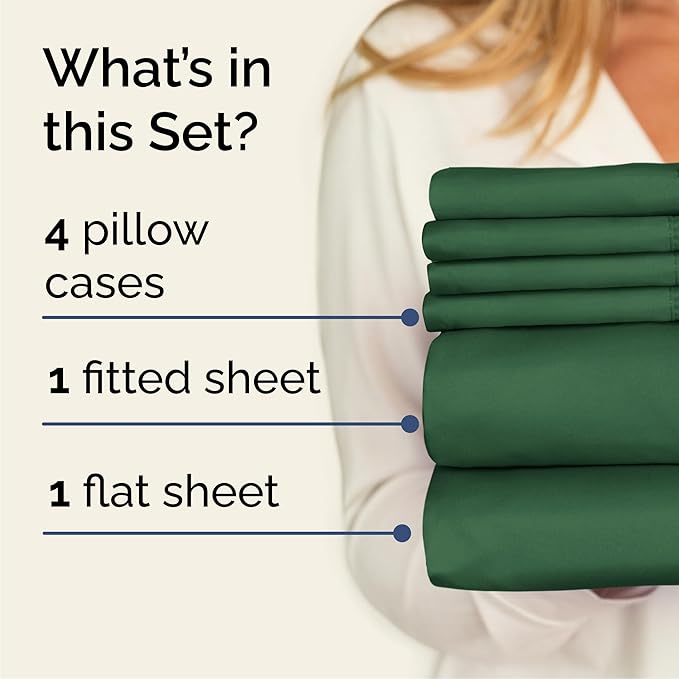 Cal King 6 Piece Sheet Set - Comfy Breathable & Cooling - Ultra-Soft Hotel Luxury Bedding Set w/ 8-16 Inch Deep Pockets - 1 Flat & 1 Fitted Sheet & 4 Pillowcases - Wrinkle Free & Easy Care - Emerald