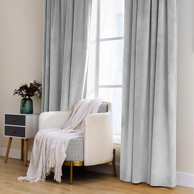 MIULEE Greyish White Velvet Blackout Curtains 52x108 inches 2 Panels | Luxury - Image 7