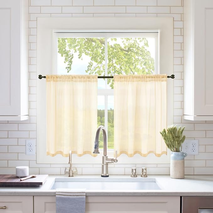 MIULEE Cream Beige Short Sheer Curtains 2 Panels, 29 x 30 Inches | Rod Pocket by MIULEE