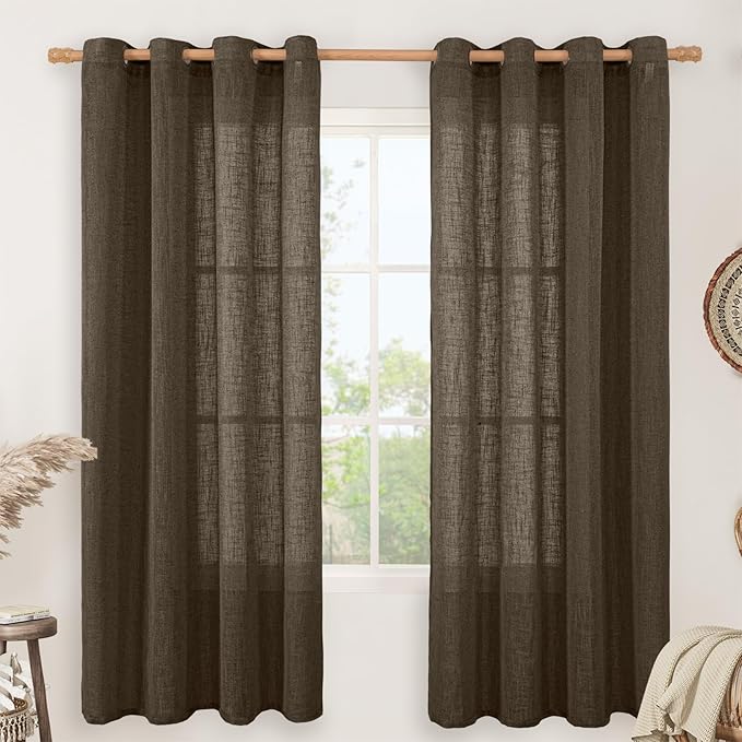 Dark Brown 72 inch Linen Curtains by LAMIT