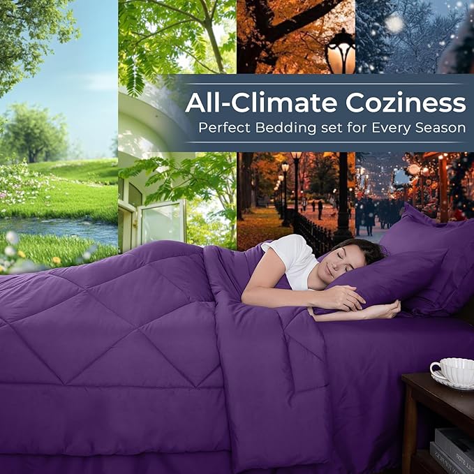 HEVUMYI Purple Twin Comforter Set - 5-Piece All Season Bed in a Bag Twin, Ultra Soft Bedding Set with Comforter, Flat Sheet, Fitted Sheet, Pillowcases, Pillow Shams
