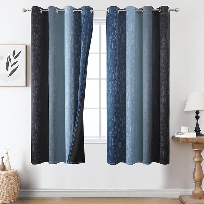 Navy Blue and Black Ombre Blackout Curtains by ESTELARTEXTILER