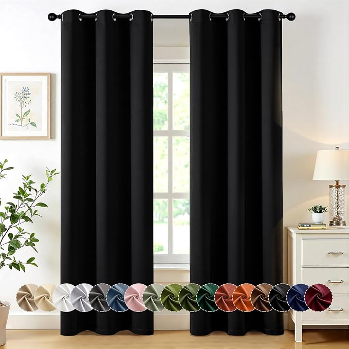 MIULEE Blackout Curtains for Bedroom 2 Panels 40 x 86 Inch Long Black | Thermal by MIULEE