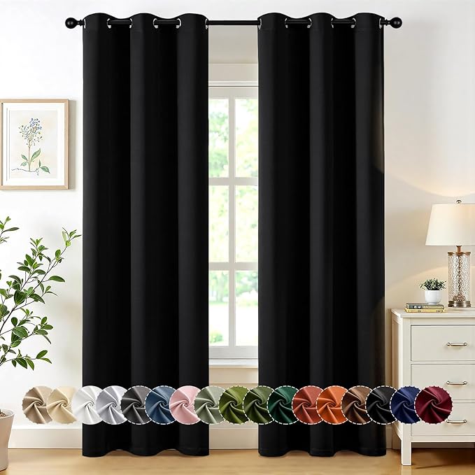 MIULEE Blackout Curtains for Bedroom 2 Panels 40 x 80 Inch Long Black | Thermal by MIULEE