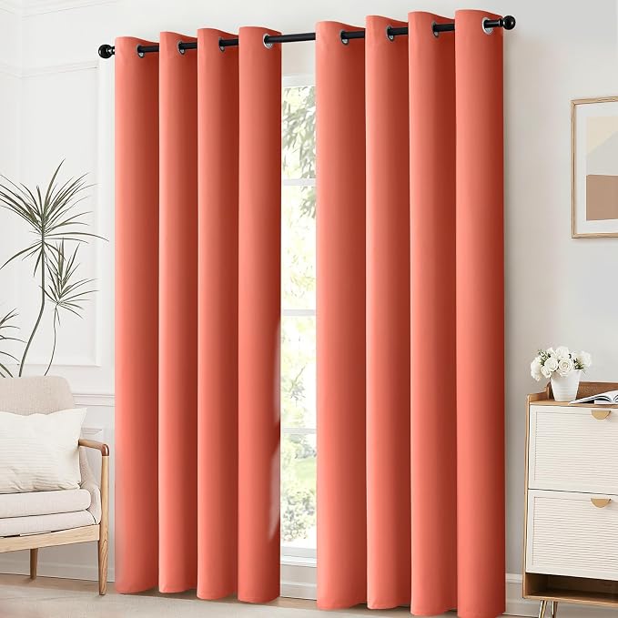 Yakamok Room Darkening Curtains 52x96 inch Length Coral Orange-Living Room | 2 - Image 2