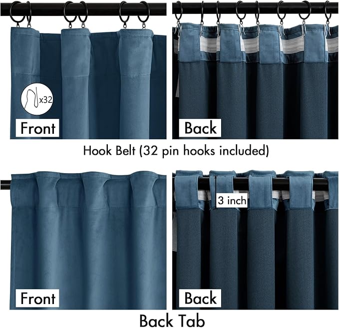MIULEE Velvet Curtains 50W x 108L 2 Panels Stone Blue Blackout Curtains | - Image 3