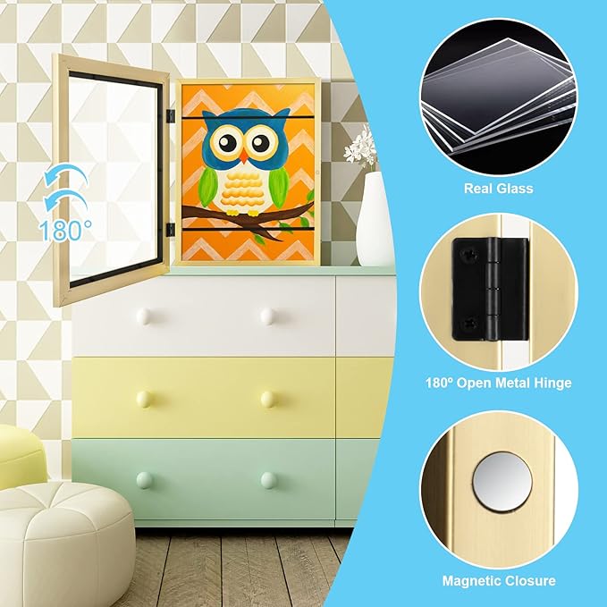 [3-Pack] Kids Art Frames, 8.5x11 Front Opening Kids Artwork Frames Changeable, Gold Artwork Display Storage Frame for Wall, Holds 50 Pcs, for 3D Picture, Crafts, Hanging Art, Portfolio