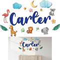 Custom Nursery Name Sign with Themed Decor Kit | Personalized Wooden Wall Art for Baby, Kids Room | Space, Jungle, Circus, Under The Sea, Woodland, Rainbow (60", Jungle/Safari)