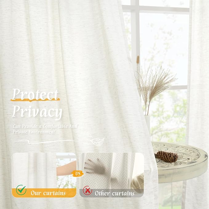 Semi Sheer Natural Linen Curtains 45 Inches Long - Image 5