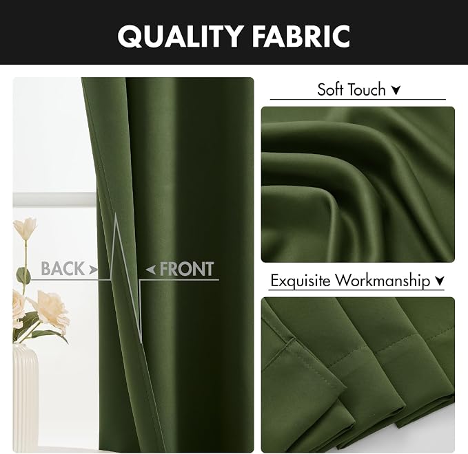 MIULEE 84 Inch Length Olive Green Blackout Bedroom Curtains Set of 4 | Thermal - Image 8