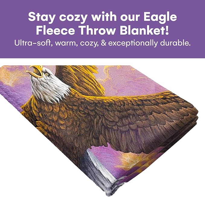 Dawhud Direct Eagle Fleece Throw Blanket, 50" x 60", Flying Eagle Print, Super Soft Plush, Unisex, Iii Eagle Clouds Color