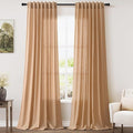 Camel Linen Curtains for Living Room 92 Inches Long Back Tab and Rod Pocket by Nanspring