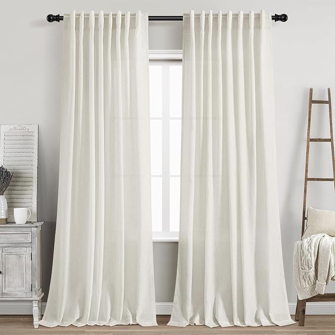 Cream Linen Curtains 84 Inch Length 2 Panels Set by Nanspring