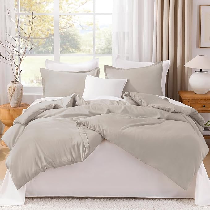 Litanika Linen Grey Comforter Set Twin/Twin XL Size, 2 Pieces Lightweight Solid Bedding Comforter Set, All Season Fluffy Bed Set (66x90In Comforter & 1 Pillowcase)
