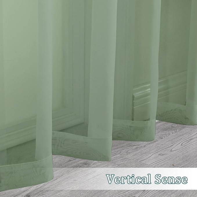 Chyhomenyc Sheer Curtains 63 Inch Length 2 Panels, Sage Green | Light Filtering - Image 8