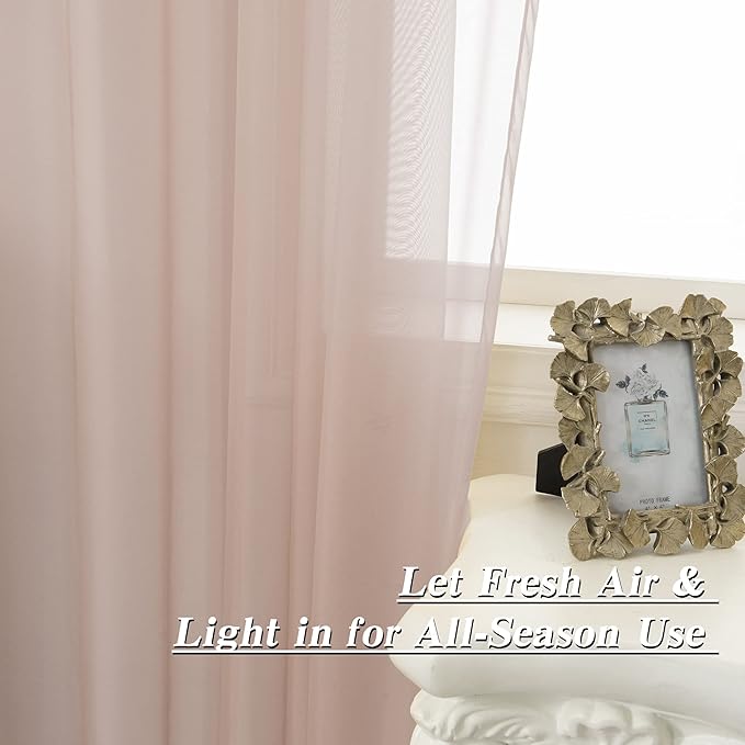 HUTO Blush Pink Sheer Curtains 54 inches Long for Bedroom Top Rod Pocket Sheer Window Panels Curtains for Nursery Living Room 52 by 54 Inch Length Set of 2 Panels