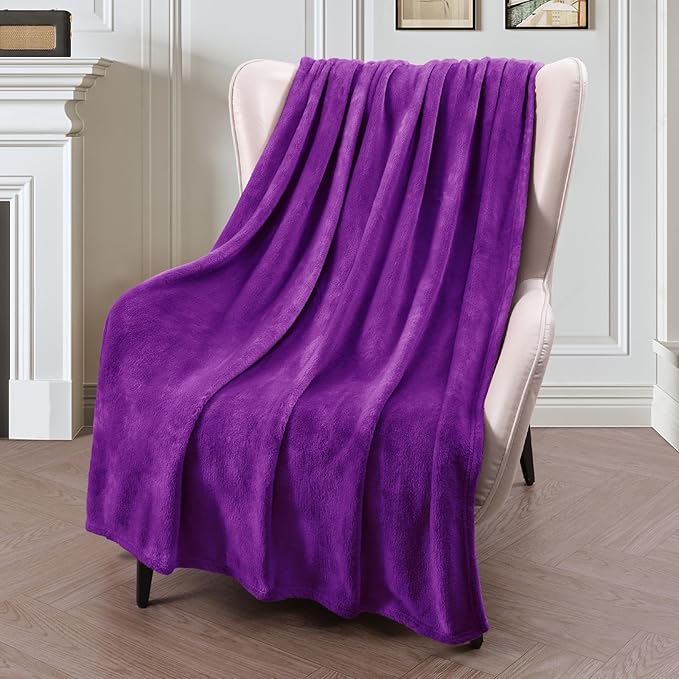 Exclusivo Mezcla Fleece Throw Blanket for Couch, Sofa, 300GSM Super Soft and Warm Blankets, Purple Throw All Season Use, Cozy, Plush, Lightweight, 50x60 Inches