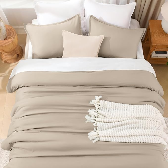 Litanika Oversized King Comforters Khaki Super King Size, 3 Pieces Lightweight Solid Bedding Comforter Set, All Season Fluffy Bed Set (120x120In Comforter & 2 Pillowcases)