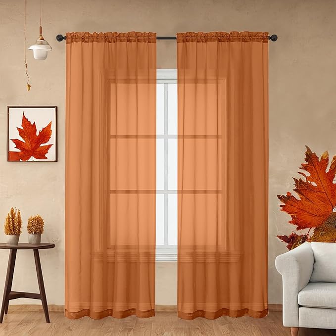 Sheer Curtains 63 inch Length 2 Panels Set, Rod Pocket Voile Fimly Sheer Drapes by OWENIE