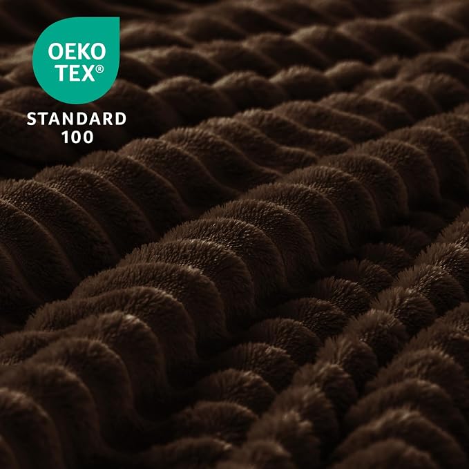 BEDELITE 3D Ribbed Dark Brown Fleece Throw Blanket - Image 4