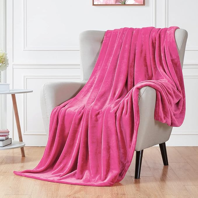 Walensee Fleece Blanket Plush Throw Fuzzy Lightweight (Queen Size 90x90 Hot Pink) Super Soft Microfiber Flannel Blankets for Couch, Bed, Sofa Ultra Luxurious Warm and Cozy for All Seasons