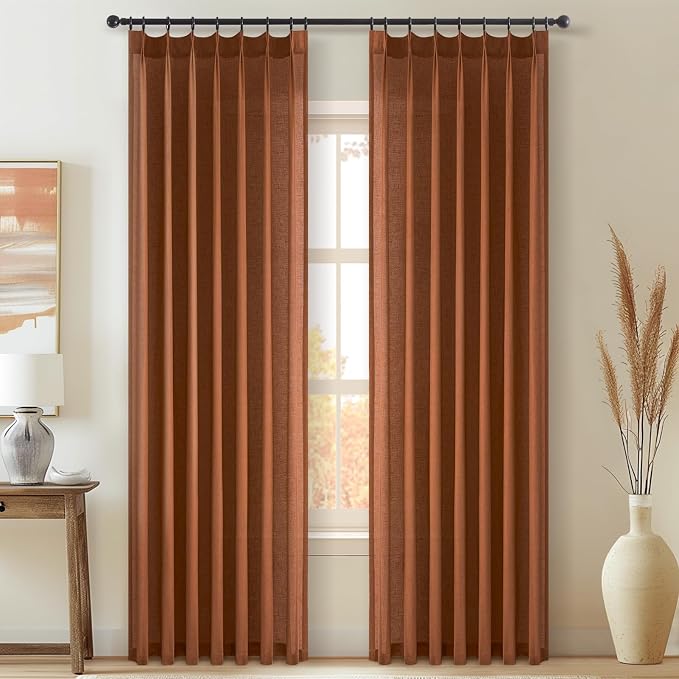 Topfinel Pinch Pleated Curtains 90 Inches Long 2 Panels Set, Rust Colored Semi - Image 8