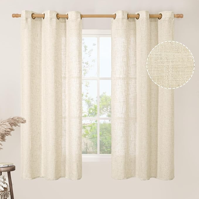 63 Inches Long Linen Curtains for Bedroom 2 Panels Set, Light Filtering Panels by LAMIT
