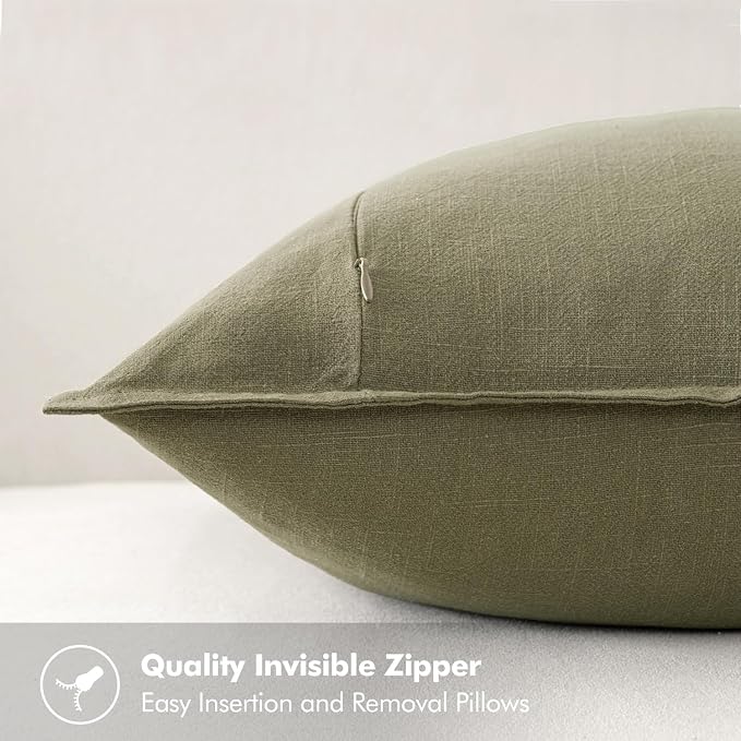 MIULEE Decorative Linen Euro Sham Pillow Covers 22x22 Inch Light Olive Green - Image 3