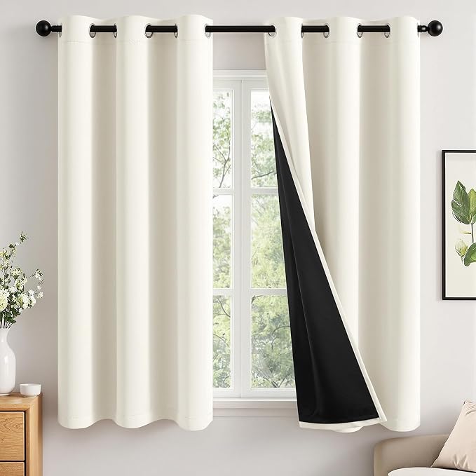 MIULEE Beige White 100% Blackout Short Curtains by MIULEE
