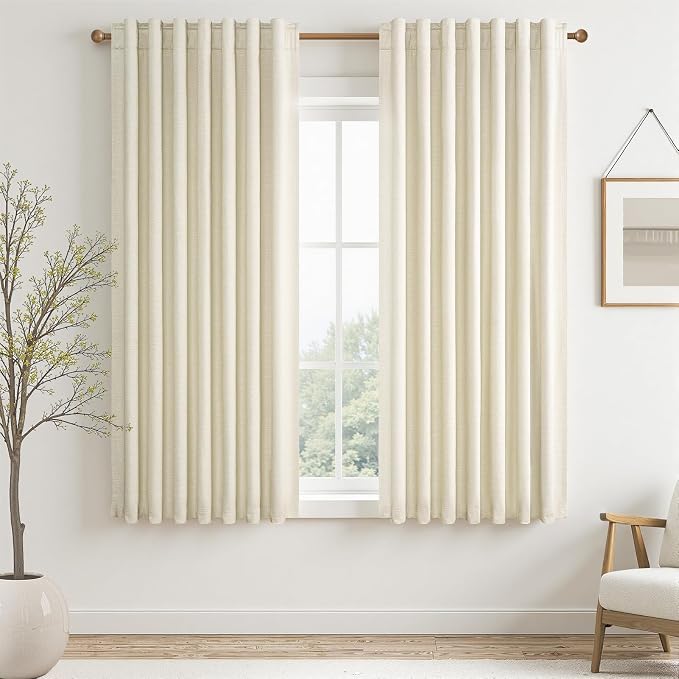 Topfinel Cream White Linen Blackout Curtains 63 Inches Long 2 Panels by Topfinel