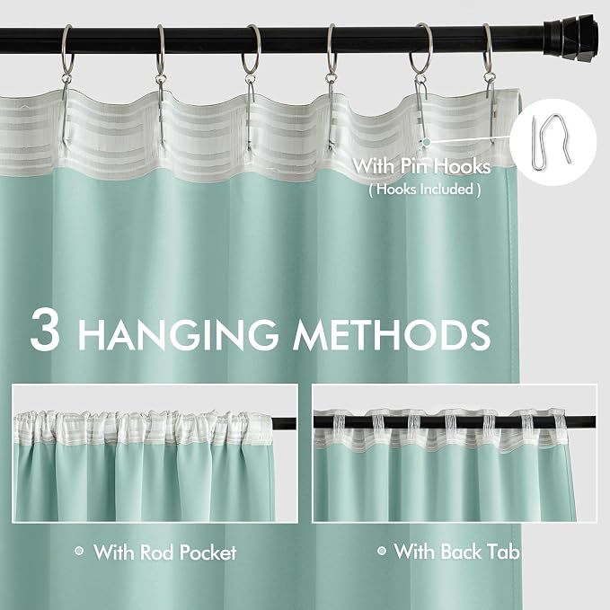 MIULEE Aqua Back Tab Blackout Curtains 52x72 Inches Long 2 Panels Set | Rod - Image 3