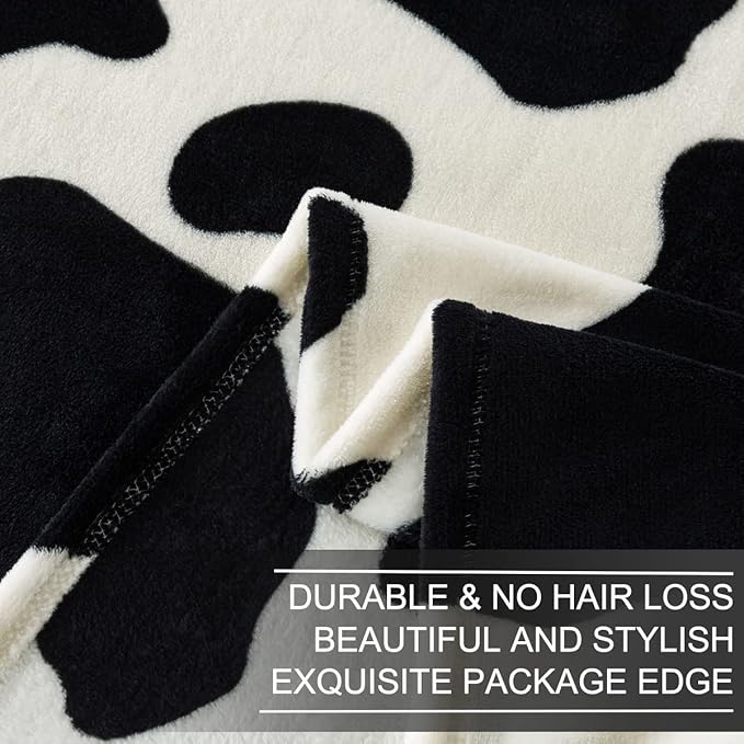 Fleece Cow Print Blanket - Premium Lightweight Anti-Static Bed Cow Throws Soft Cozy Warm Blankets Plush Gift, Bedroom Decor 66" x 90"(Black Cow Twin)
