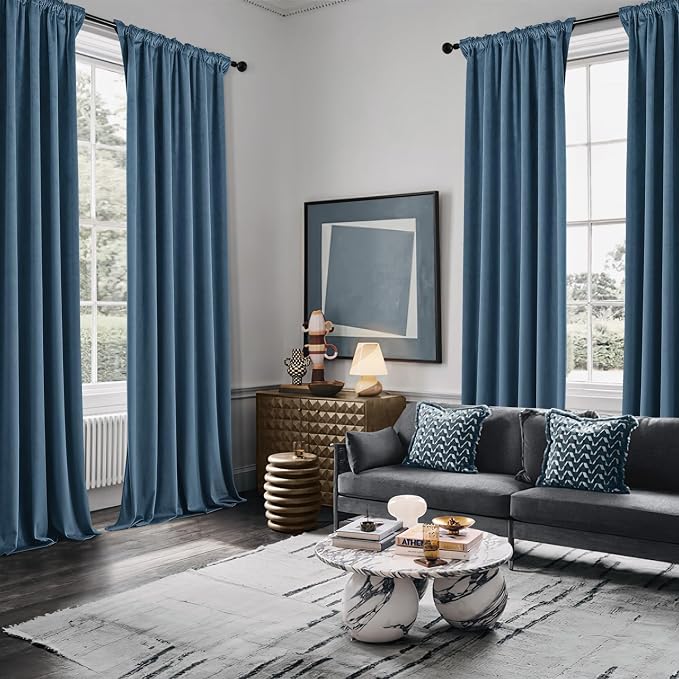 MIULEE Velvet Curtains 50W x 84L 2 Panels Stone Blue Blackout Curtains | Luxury - Image 5