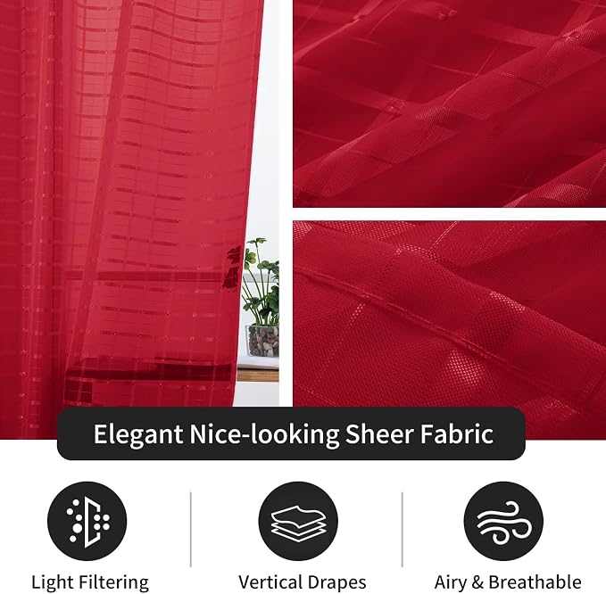 SpaceDresser Check Sheer Curtains 45 Inches Long - Image 4