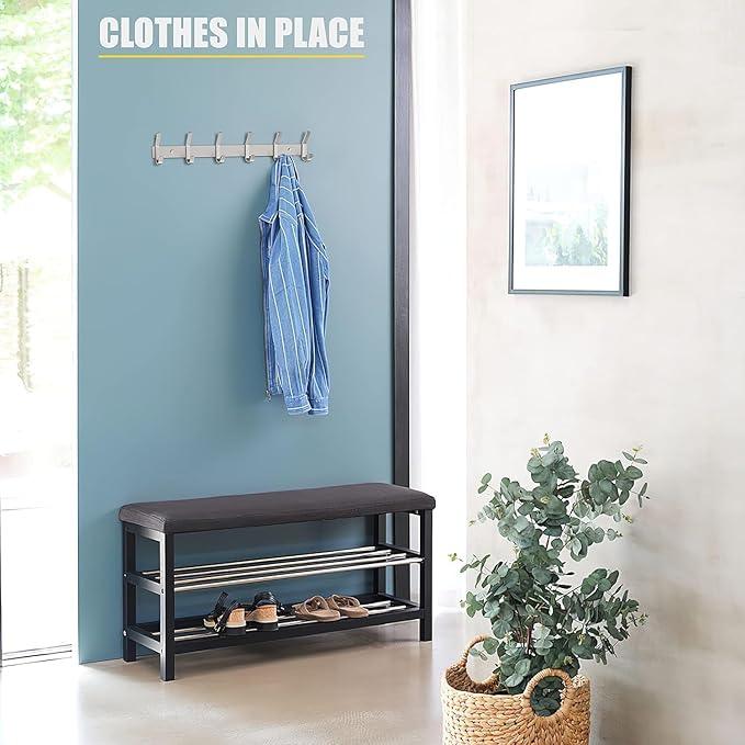 Coat Rack Wall Mount – Brushed Nickel 17 Inch Stainless Steel Hook Rail with 6 Heavy Duty Double Coat Hooks – Wall Mounted Coat Hanger for Entryway, Bathroom, Bedroom, Towel, Hat Organizer