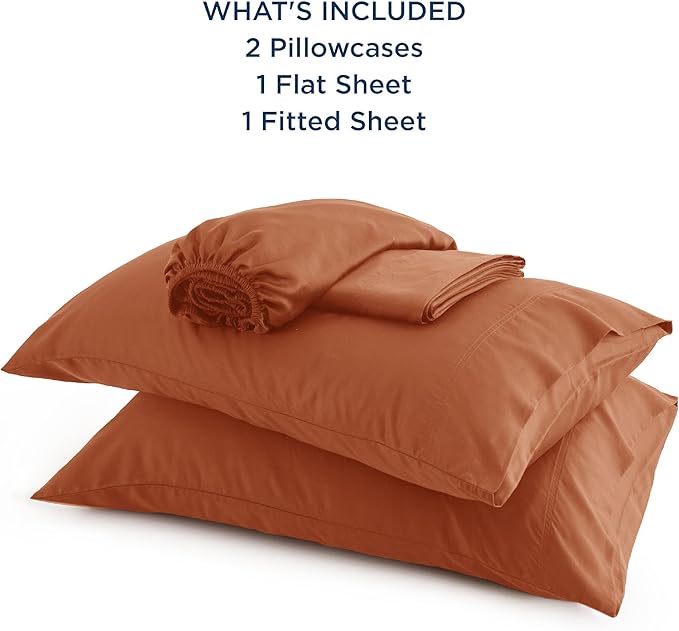 Bedsure Queen Sheet Set, Rayon Derived from Bamboo, Cooling Sheets, Breathable & Soft, Deep Pocket Up to 16 Inches, Hotel Luxury Silky Bedding for Hot Sleepers, Burnt Orange