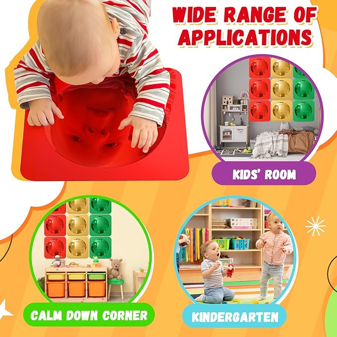 Geiserailie 9 Pcs Christmas Sensory Wall Mirror Acrylic Bubble Mirror Toys for Classroom Calming Corner Items - Sensory Room Have Visual, Tactile Stimulation (10 x 10 Inch,Red,Yellow,Green)