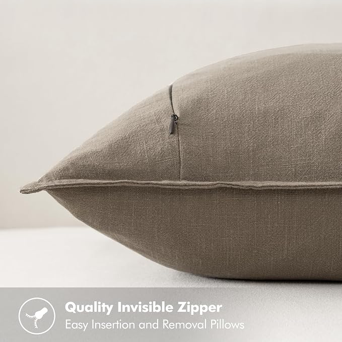 MIULEE Decorative Linen Euro Sham Pillow Covers 24x24 Inch Tan Taupe | Boho - Image 3