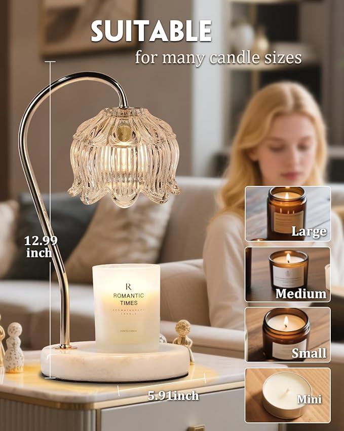 Candle Warmer Lamp with Timer & Dimmable, Adjustable Height Christmas Candle Warming Lamp Gift, Birthday Gifts for Women Mom, House Warming Gifts New Home Marble Base Wax Melt Warmer for Jar Candles