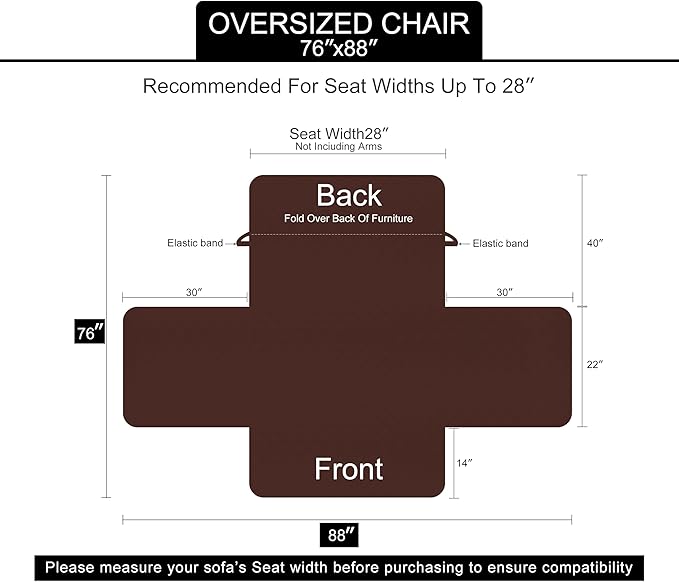 U-NICE HOME Reversible Oversized 28''Chair Covers, Pet Friendly, Elastic Straps - Image 6