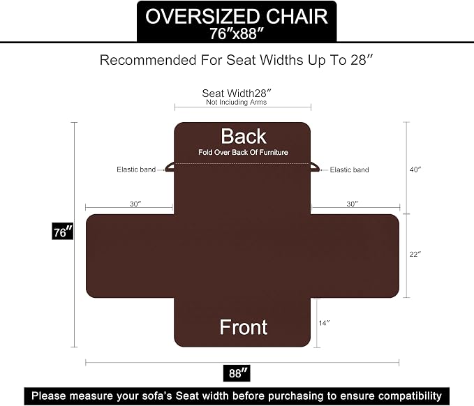 U-NICE HOME Reversible Oversized 28''Chair Covers, Pet Friendly, Elastic Straps - Image 6