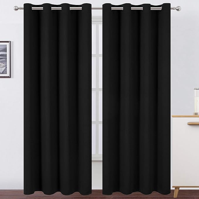 Blackout Curtains 52 x 84 inches Long Black Curtains Set of 2 Panels Thermal by Lemomo