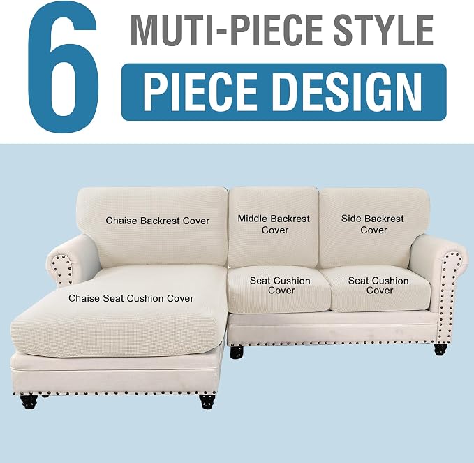 H.VERSAILTEX 2025 New Sectional Couch Covers 6 Pieces Stretch Sofa Covers - Image 2
