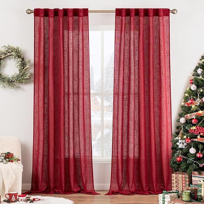 MIULEE Burgundy Red Linen Curtains 52x96 Inch Long by MIULEE