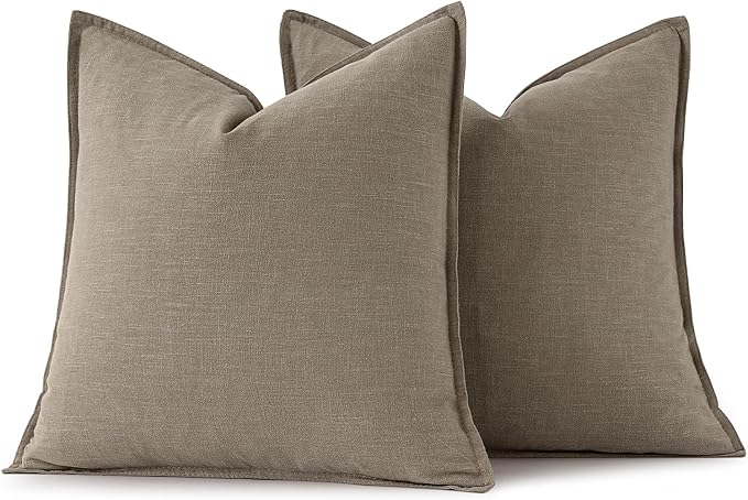 MIULEE Decorative Linen Pillow Covers 20x20 Inch Tan Taupe | Boho Farmhouse​ - Image 7
