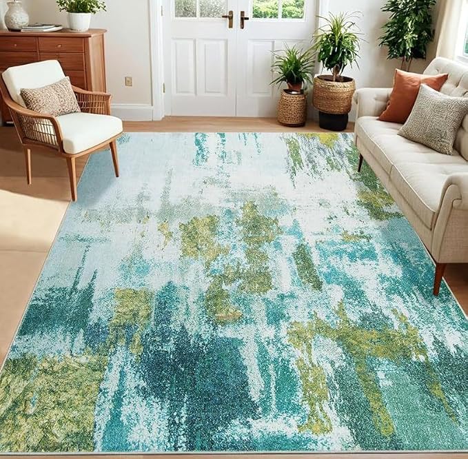 Ompaa Living Room Rug 5x7 Dark Green Area Rug Machine Washable Boho Rug Non - Image 5