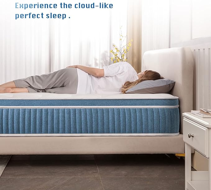 Rimensy Queen Mattress, 14 Inch Hybrid Mattresses in a Box, Individually Wrapped Pocket Coils Innerspring