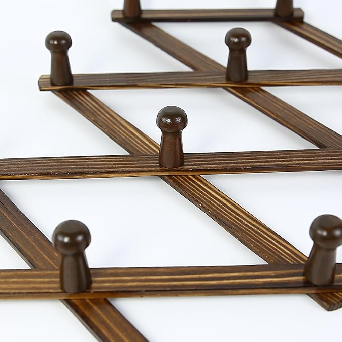 AMAPON Accordion Style Expandable Wall Wooden Coat Rack 13 Hooks (Pegs) Hang Hats Jackets Coffee Mug Purses Necklaces Towels Cap Leash Scarves Data Line Kitchenware (Walnut 2 Pack)